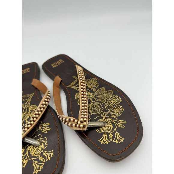 José Womens Beaded Brown Orange Leather Thong-Strap Flat Sandals Size 39 - Picture 2 of 5